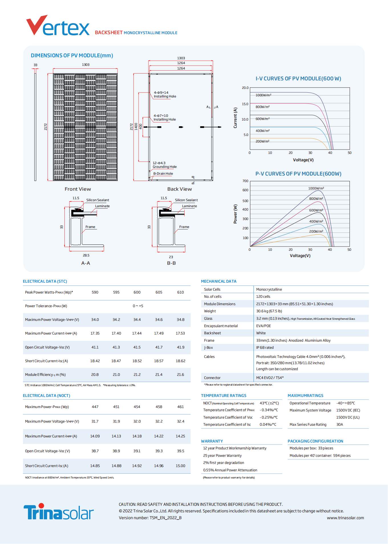 Trina Vertex Monocrystalline Module 590w, 595w,600w, 605w,610w - Imagen 4