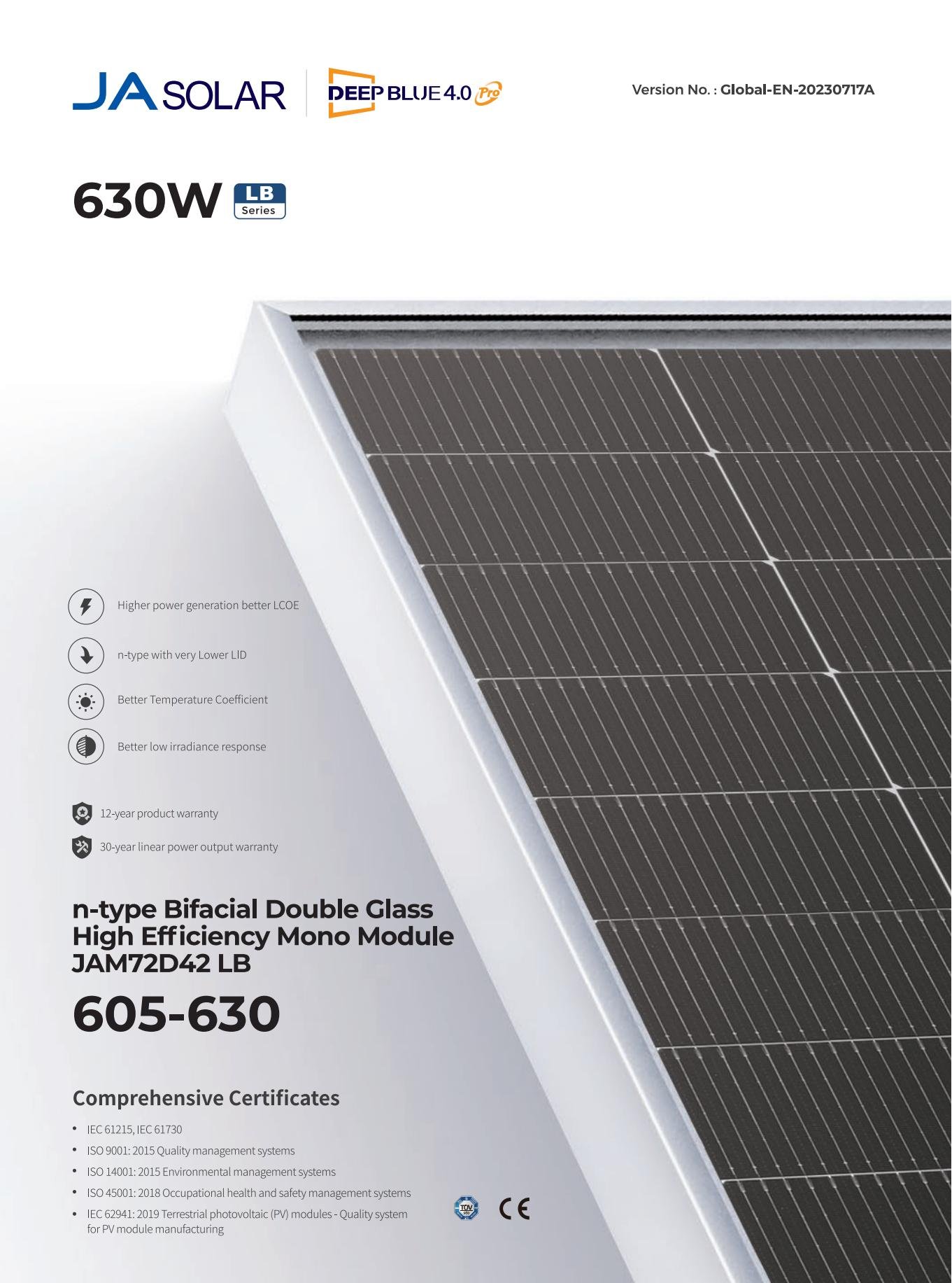JA Solar N-type Bifacial JAM72D42/LB 605w,610w,615w,620w,625w,630w - Imagen 5