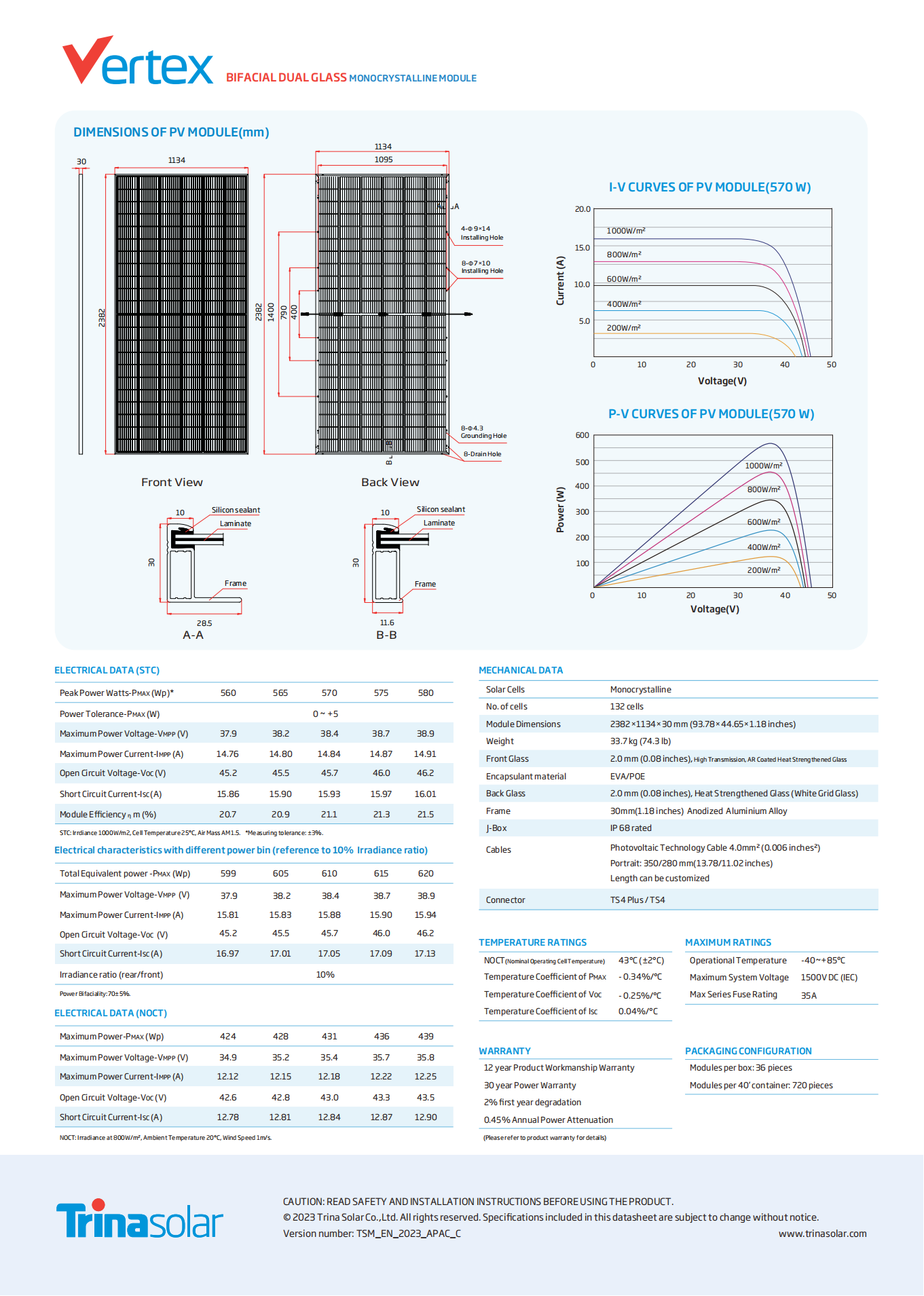 Trina Vertex Bifacial Dual Glass Monocrystalline Module 560w, 565w,570w,575w,580w - صورة Trina Vertex Bifacial Dual Glass Monocrystalline Module 560w, 565w,570w,575w,580w - صورة 4